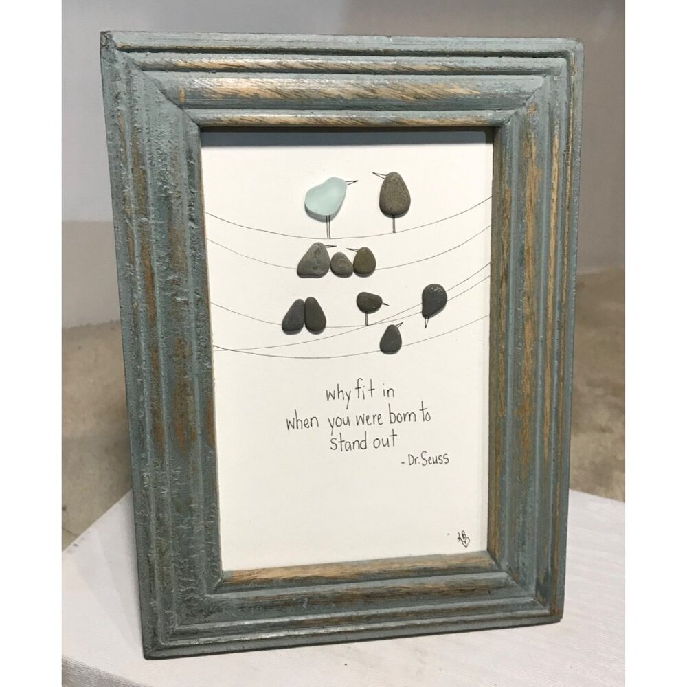 Pebble and Beach Glass Art Dr. Seuss Quote Distressed Wooden Frame Simply Grace